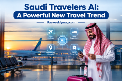 Saudi travelers AI using app to plan a flexible trip on a smartphone